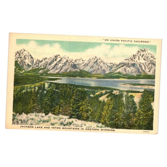 Jackson Lake Teton Mountains Western WY Union Pacific Railroad Vintage Postcard - Picture 1 of 2
